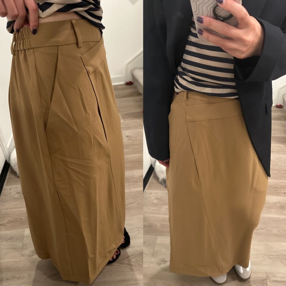 NWT Cordera Straight Tailoring deconstructed Asymmetrical Skirt Camel - Picture 8 of 13